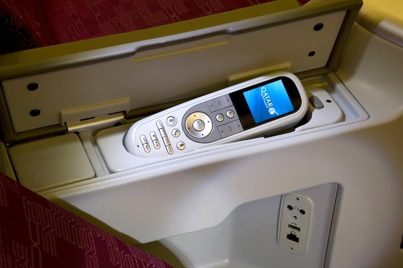 Qatar Airways’ Boeing 777-300ER business class entertainment controls. Courtesy Qatar Airways
