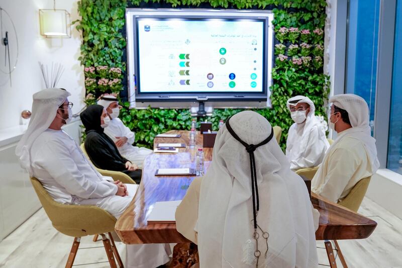 Sheikh Mohammed bin Rashid, the Vice President and Ruler of Dubai, during a meeting with officials of the Ministry of Climate Change and Environment. Wam