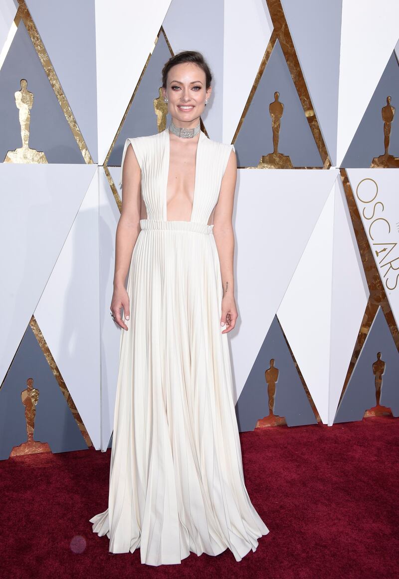 Olivia Wilde, in Valentino, arrives for the 88th annual Academy Awards ceremony at the Dolby Theatre in Hollywood, California, on February 28, 2016.