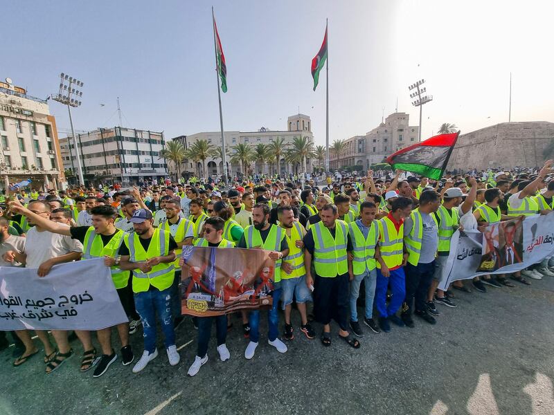 Protesters gather in Tripoli a day after opposing factions in the east and west of the country failed to agree a way out of the country's crisis. AFP