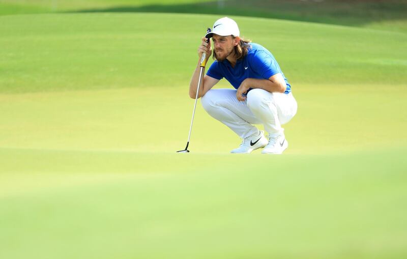 DUBAI, UNITED ARAB EMIRATES - NOVEMBER 16:  Tommy Fleetwood of England lines up a putt on the 1st green during day two of the DP World Tour Championship at Jumeirah Golf Estates on November 16, 2018 in Dubai, United Arab Emirates.  (Photo by Andrew Redington/Getty Images)