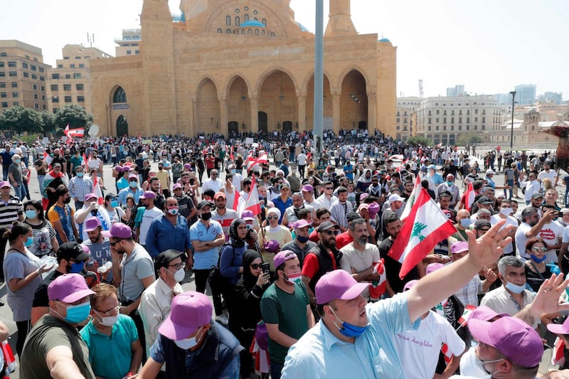 Protesters gathered in the early afternoon in Beirut's Martyrs Square.  AFP