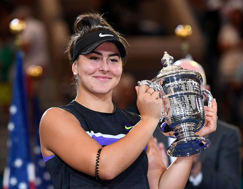 FILE PHOTO: Sept 7, 2019; Flushing, NY, USA;  Bianca Andreescu of Canada with the US Open championship trophy after beating Serena Williams of the USA in the women’s singles final on day thirteen of the 2019 U.S. Open tennis tournament at USTA Billie Jean King National Tennis Center. Mandatory Credit: Robert Deutsch-USA TODAY Sports/File Photo