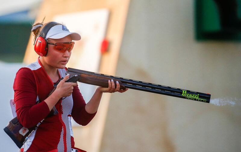 Ekaterina Subbotina of Russia in action during the final of the women's trap contest. She finished third in the event behind compatriot Daria Semianova and Spain's Fatima Galvez. Reuters