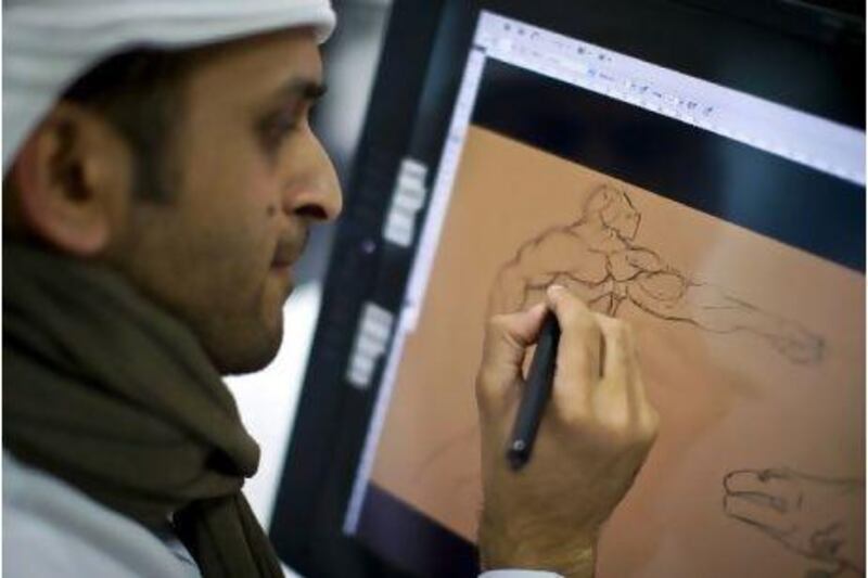 Khaled Alrayhi works on his dinosaur character. The Twofour54 programme is allowing students in the UAE to pursue their passion for animation.