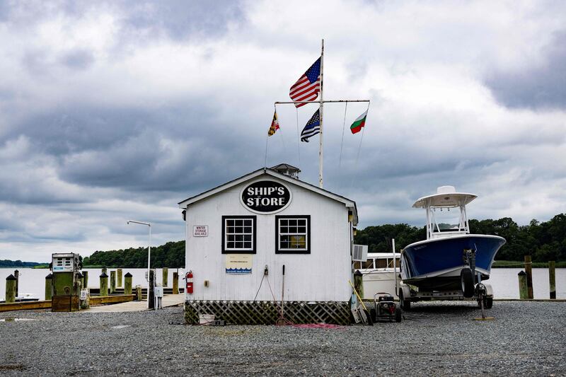 Rolphs Wharf Marina's boat petrol station, located on the Chester River in Chestertown, Maryland, US.