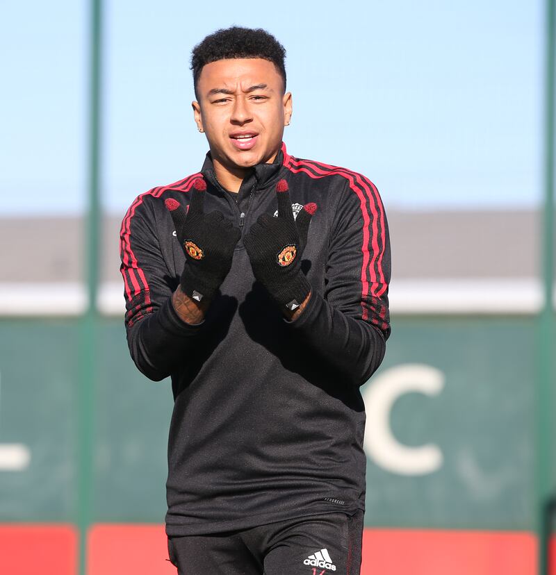 Jesse Lingard trains on Thursday.