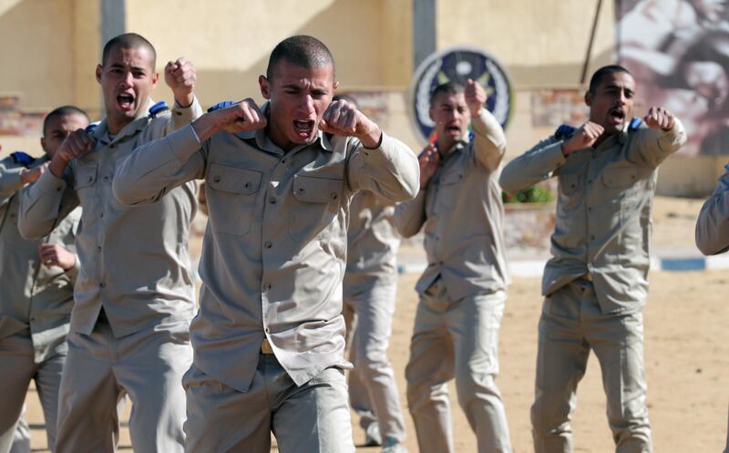 Egyptian police cadets take part in a martial arts session.  EPA