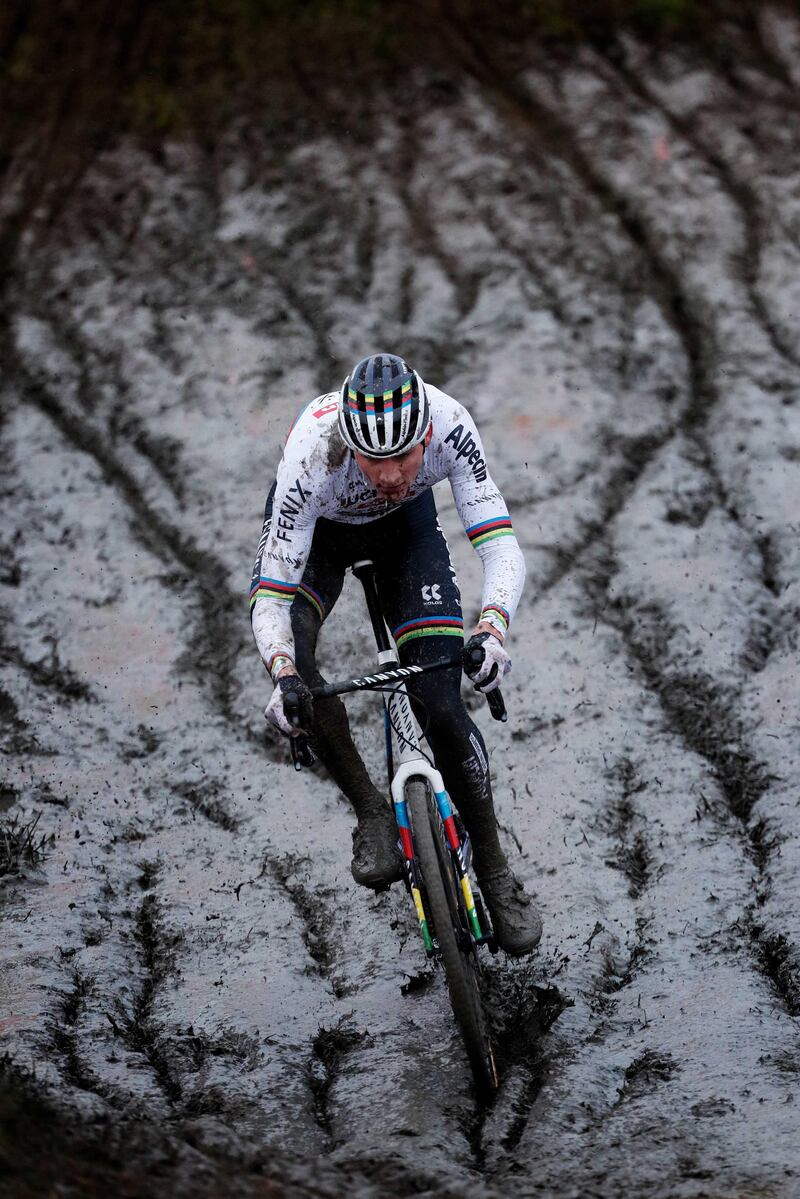 Dutch rider Mathieu van der Poel in action during the cyclo-cross World Cup event in Hulst, the Netherlands, on Sunday, January 3. EPA/
