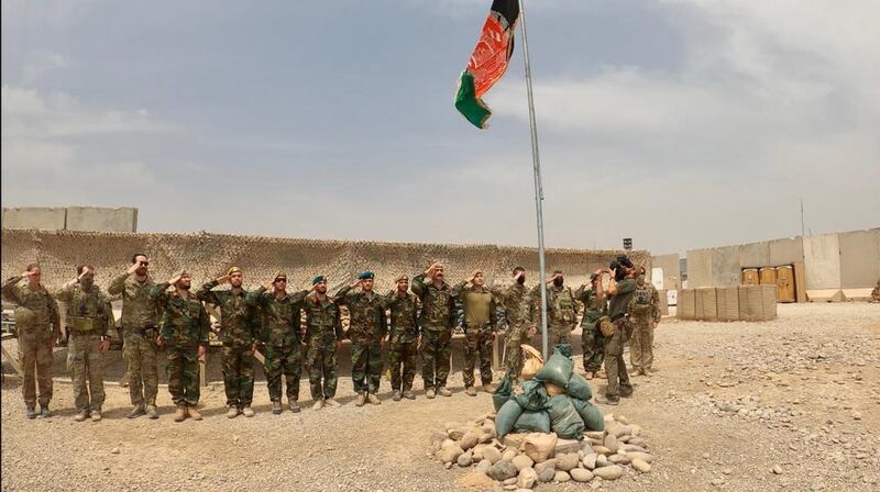 Handover ceremony at Camp Anthonic, from U.S. Army to Afghan Defense Forces in Helmand province, Afghanistan May 2, 2021. Picture taken May 2, 2021. Ministry of Defense Press Office/Handout via REUTERS THIS IMAGE HAS BEEN SUPPLIED BY A THIRD PARTY. NO RESALES. NO ARCHIVES