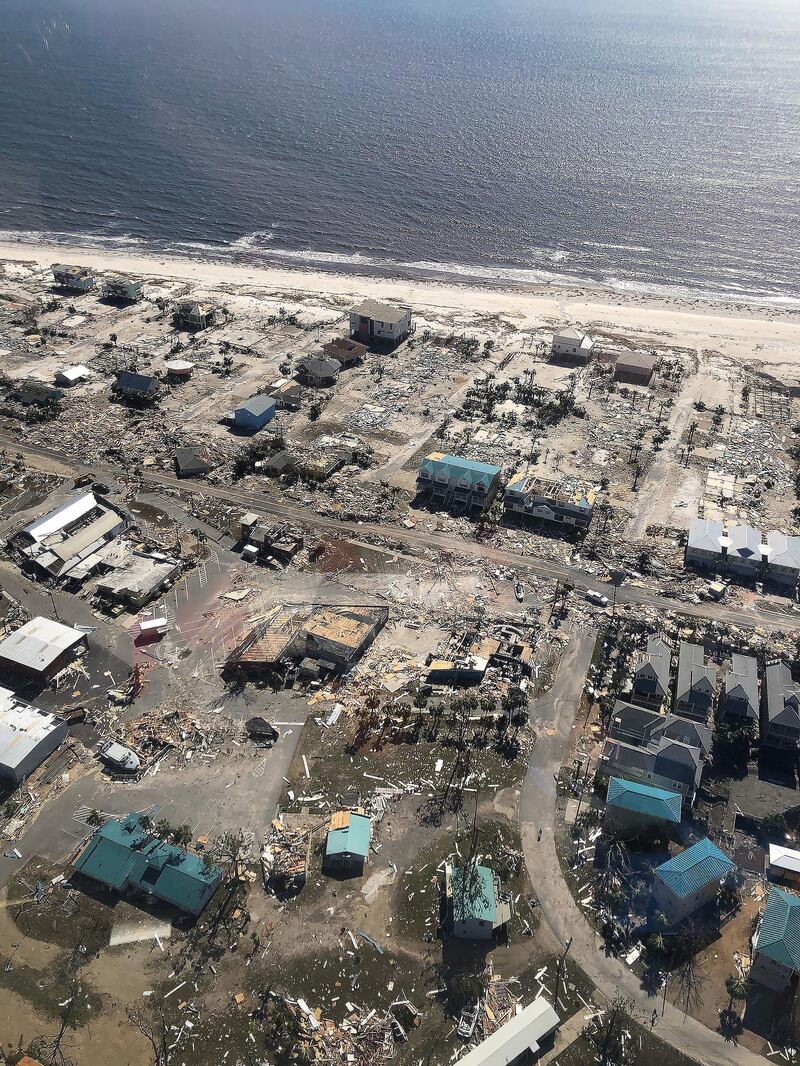 A handout photo made available by the US Customs and Border Protection Office showing damage to homes and flooding after the arrival of Hurricane Michael in Mexico Beach.  EPA