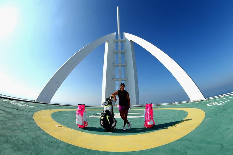 Cheyenne Woods spent time at the helipad on top of the Burj Al Arab Hotel after her second round of the Omega Dubai Ladies Masters on the Majlis Course at the Emirates Golf Club. Warren Little / Getty Images