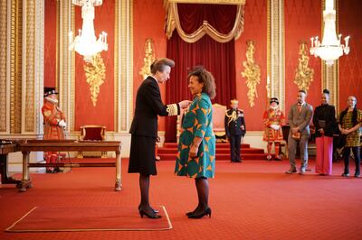 Chinyere Nwanoku, founder of the Chineke! Foundation, is made a Commander of the Order of the British Empire by the Princess Royal at Buckingham Palace. Photo: Aaron Chown