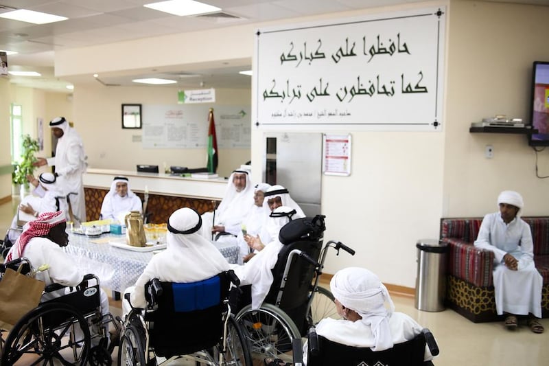 Residents and outpatients at the Family Gathering Centre in the Mamzar area of Dubai enjoy the family feel of the centre. Lee Hoagland / The National