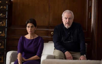 Hiam Abbass as Marcia Roy, alongside Brian Cox as Logan Roy in Succession. HBO