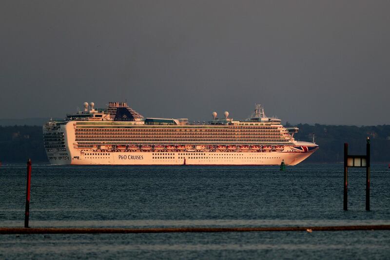 SOUTHAMPTON  - APRIL 21: MV Ventura
Grand-class P&O Cruise Ship leaves Southampton on April 21, 2020 in Southampton, England. The British government has extended the lockdown restrictions first introduced on March 23 that are meant to slow the spread of COVID-19. (Photo by Naomi Baker/Getty Images)