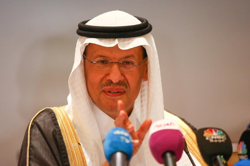 epa07836758 Saudi Minister of Energy Prince Abdulaziz bin Salman speaks during the Joint Ministerial Monitoring Committee (JMMC) of the OPEC and non-OPEC countries, in Abu Dhabi, United Arab Emirates, 12 September 2019.  EPA/MAHMOUD KHALED