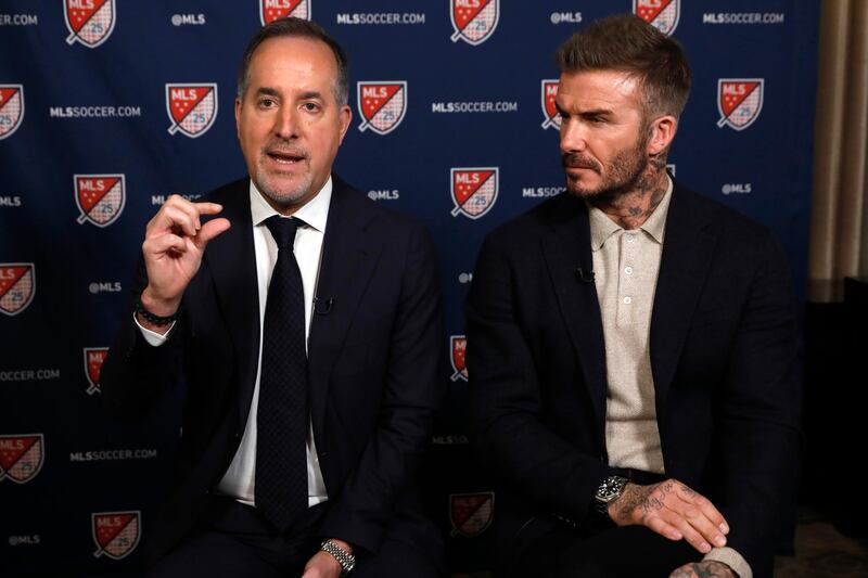 Inter Miami CF co-owners Jorge Mas, left, and David Beckham. AP