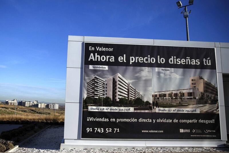 A publicity board announces a residential block in the Valdebebas neighbourhood in Madrid. Andrea Comas / Reuters