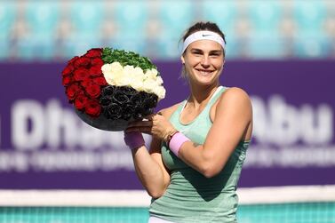 Aryna Sabalenka celebrates after winning the Abu Dhabi WTA Women's Tennis Open title. Getty Images