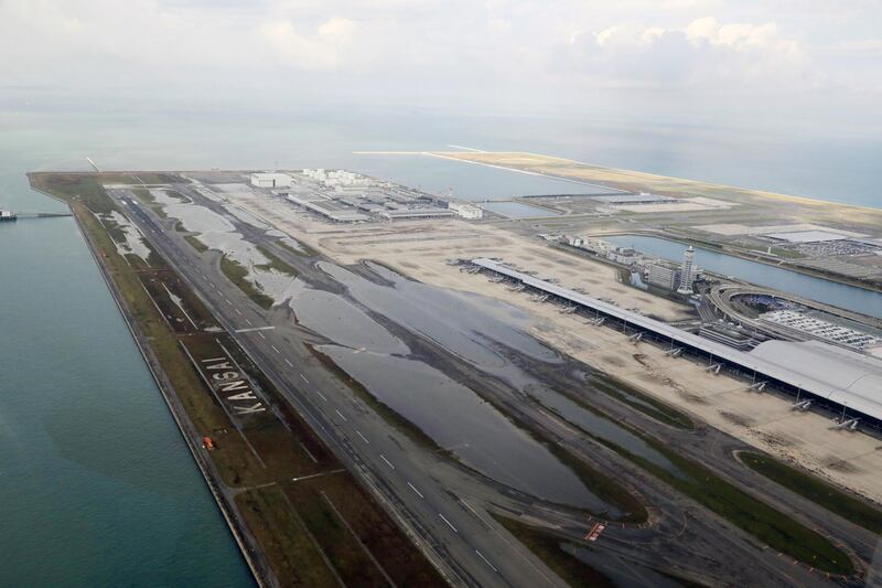 The flooded Kansai International Airport a day after powerful Typhoon Jebi hit the area in Osaka Bay, western Japan. EPA