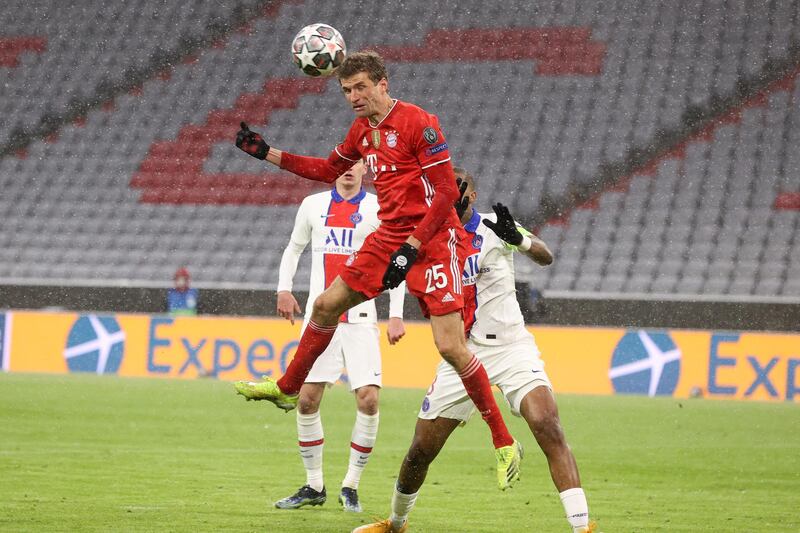 Thomas Muller heads home Bayern's second goal. Getty