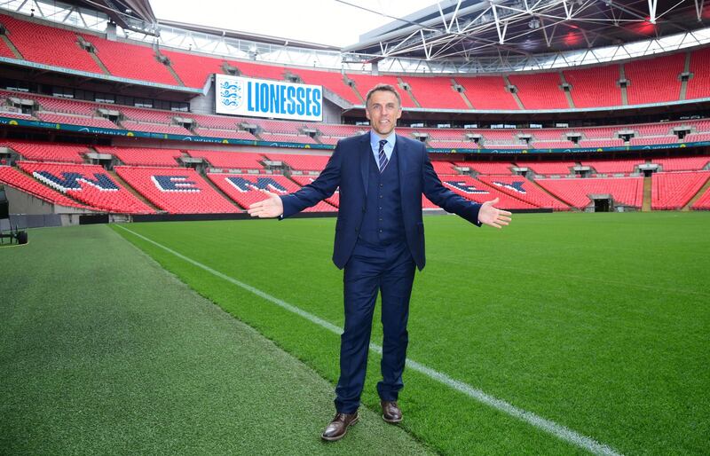 England Women manager Phil Neville at Wembley Stadium in 2019. PA