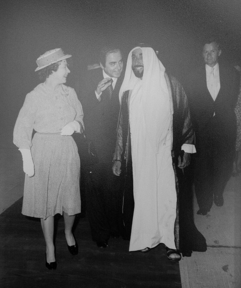 November 23, 2010, Abu Dhabi, UAE:
A photograph of a photograph showing Queen Elizabeth II with Sheikh Zayed during her visit to the UAE in 1979. 

The photo is courtesy of Zaki Anwar Nusseibeh, the Vice Chairman for the Abu Dhabi Authority for Cultural Affairs and the Advisor Ministry of Presidential Affairs. 

