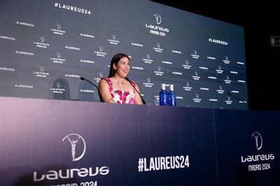 Garbine Muguruza announces her retirement at a press conference at the Laureus Sports Awards in Madrid. EPA