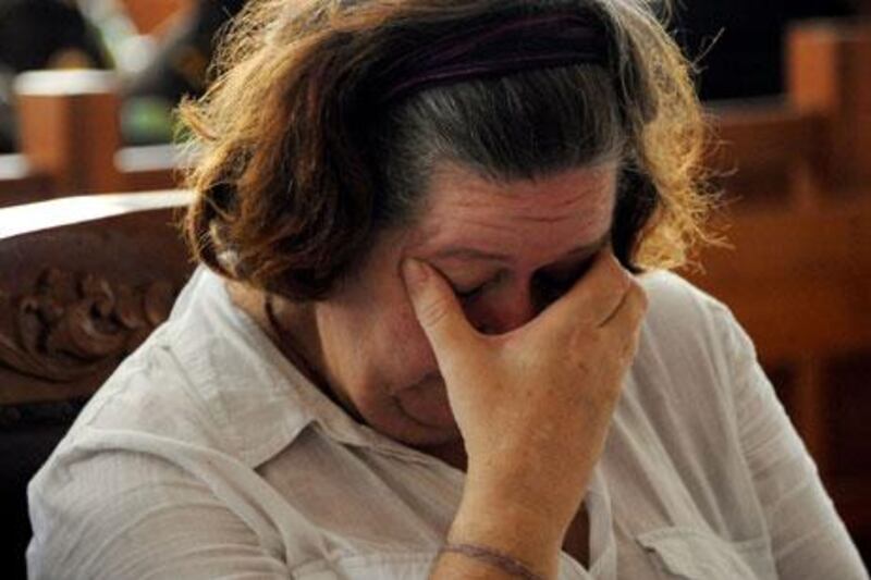 Lindsay June Sandiford of Britain at her trial on the Indonesian resort island of Bali on Tuesday. Sonny Tumbelaka / AFP