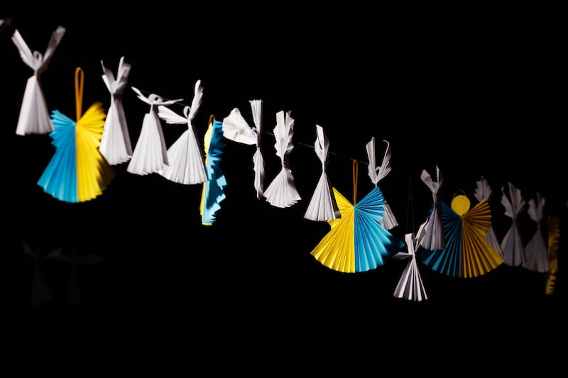Paper angels displayed as people attend a prayer service at the Ukrainian Catholic Cathedral in London, UK. Getty Images