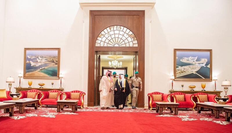 Saudi Arabia's Crown Prince Mohammed bin Salman Al Saud is received by Bahraini King Hamad bin Isa Al Khalifa in Manama, Bahrain.  Reuters