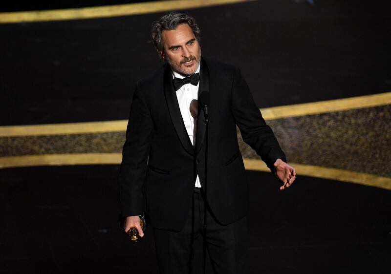 Joaquin Phoenix accepts the Actor In A Leading Role award for 'Joker' onstage at the 92nd Academy Awards on Sunday, February 9. AFP