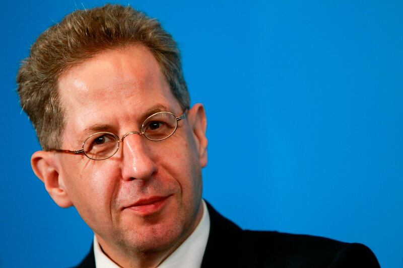 (FILES) In this file photo taken on April 12, 2018 The head of the German Federal Office for the Protection of the Constitution (Bundesamt fuer Verfassungsschutz) Hans-Georg Maassen looks on during a press conference on the occasion of the visit of German Interior Minister at the counter-terrorism center (GTAZ) in Berlin. - Maassen on September 7, 2018 raised doubts about reports of a "hunt on foreigners" by neo-Nazi mobs in the eastern town of Chemnitz in late August, directly contradicting Chancellor Angela Merkel. Extremist groups and thousands of local citizens took to the streets in the days after the stabbing of a German man, allegedly by asylum seekers, with a number of participants shouting anti-foreigner slurs and flashing the illegal Nazi salute. (Photo by MICHELE TANTUSSI / AFP)