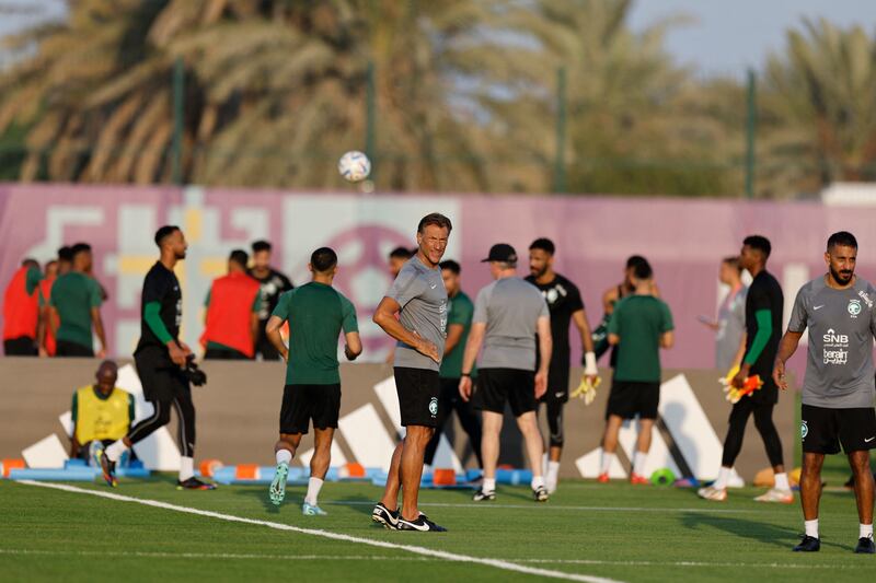 Herve Renard looks on during a training session at the Sealine Beach Resort in Doha. AFP