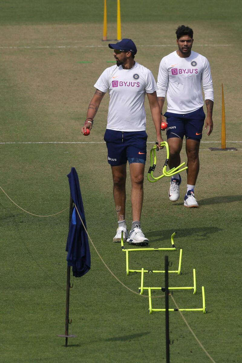 India pacers Ishant Sharma, left, and Umesh Yadav attend a training session in Kolkata. AP