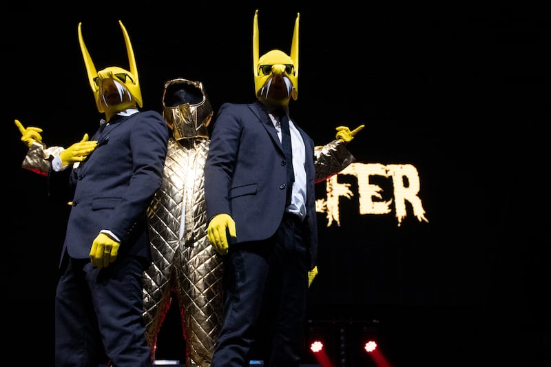 The trio Subwoolfer perform 'Give That Wolf A Banana' on behalf of Norway during the Eurovision in Concert event at the AFAS Live arena in Amsterdam on April 9. AFP