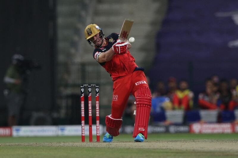 AB de Villiers of the Royal Challengers Bangalore plays a shot during match 55 of season 13 of the Dream 11 Indian Premier League (IPL) between the Delhi Capitals and the Royal Challengers Bangalore at the Sheikh Zayed Stadium, Abu Dhabi  in the United Arab Emirates on the 2nd November 2020.  Photo by: Pankaj Nangia  / Sportzpics for BCCI