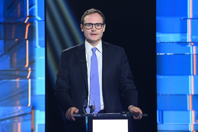 Tom Tugendhat during last Sunday's live televised debate between the five Conservative candidates. PA