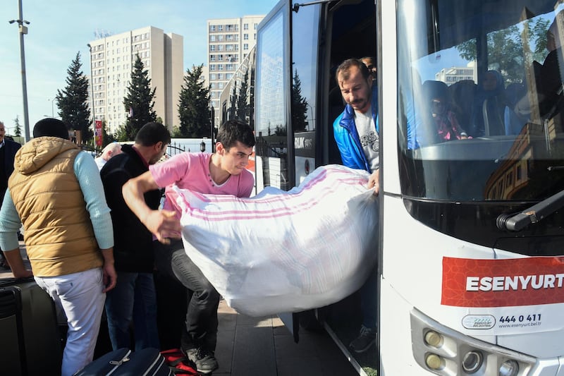  A one hundred and forty three Syrian refugees volunteered to return their homelands Jarablus,Damascus,Aleppo,A'zaz,Al Bab,Afrin load their belongings to trunks of the buses and wait for departure from Istanbul in Esenyurt Municipality garden.          EMRAH GUREL
