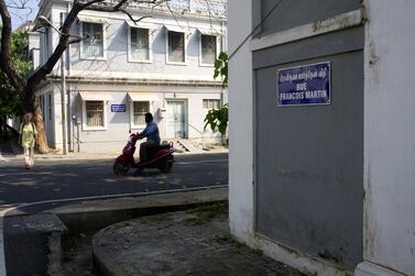 Many signs of Pondicherry’s colonial roots remain, including a host of French road names. Subhendu Sarkar / LightRocket via Getty Images