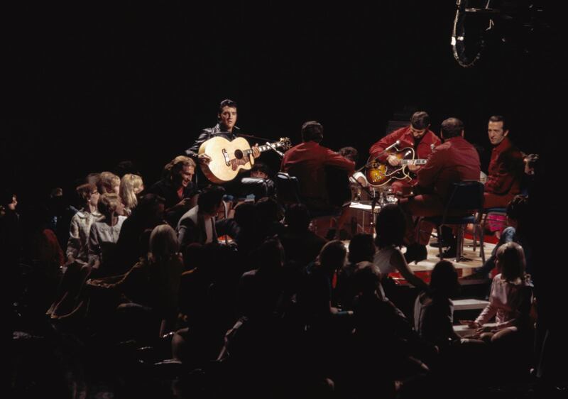 ELVIS: '68 COMEBACK SPECIAL -- Aired 12/3/68 -- Pictured: Elvis Presley during a performance at NBC Studios in Burbank, CA  (Photo by Gary Null/NBC/NBCU Photo Bank via Getty Images)