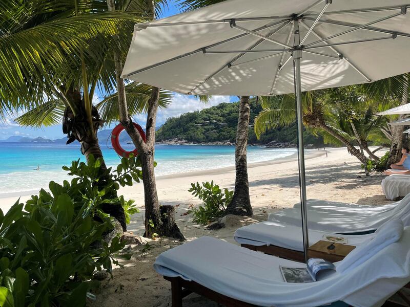 Sunbeds by the beach for guests of Four Seasons Resort Seychelles. Janice Rodrigues / The National