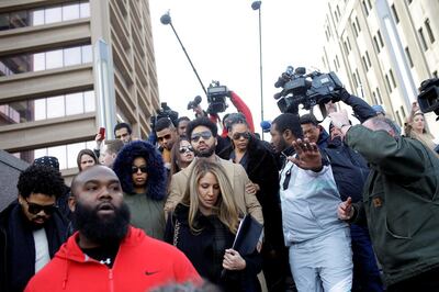 Family members of Jussie Smollett leave the Leighton Criminal Court Building after Smollett's bond hearing in Chicago, Illinois, U.S., February 21, 2019.  REUTERS/Joshua Lott