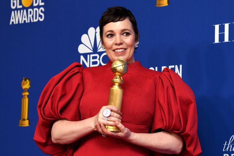 Olivia Colman poses with her award for Best Performance by an Actress in a Television Series - Drama for 'The Crown' during the 77th annual Golden Globe Awards on January 5, 2020, at The Beverly Hilton hotel in Beverly Hills, California. EPA