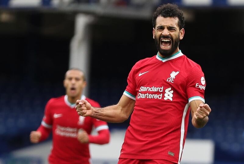 Mohamed Salah celebrates putting Liverpool 2-1 up. EPA
