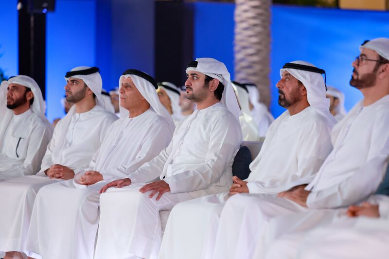 Sheikh Maktoum and other senior officials at the Blue Line launch. Photo: Dubai Media Office