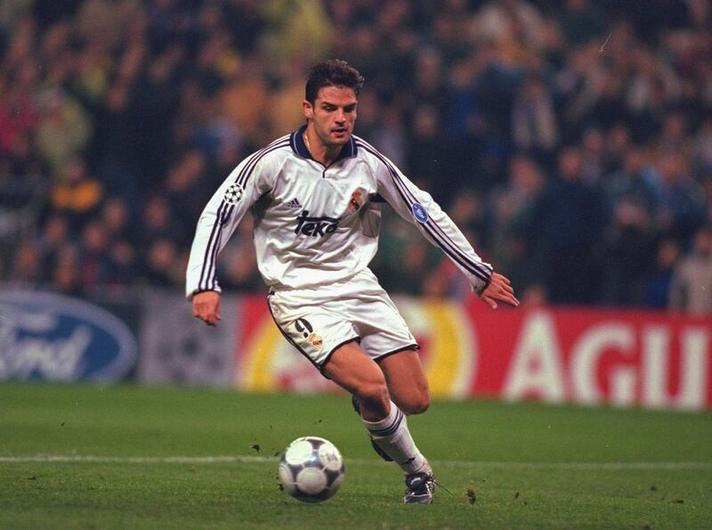 5 Dec 2000:  Fernando Morientes of Real Madrid causes havoc during the UEFA Champions League Group D match against Anderlecht played at the Bernabeau, in Madrid, Spain. Real Madrid won the match 4-1. \ Mandatory Credit: Phil Cole /Allsport