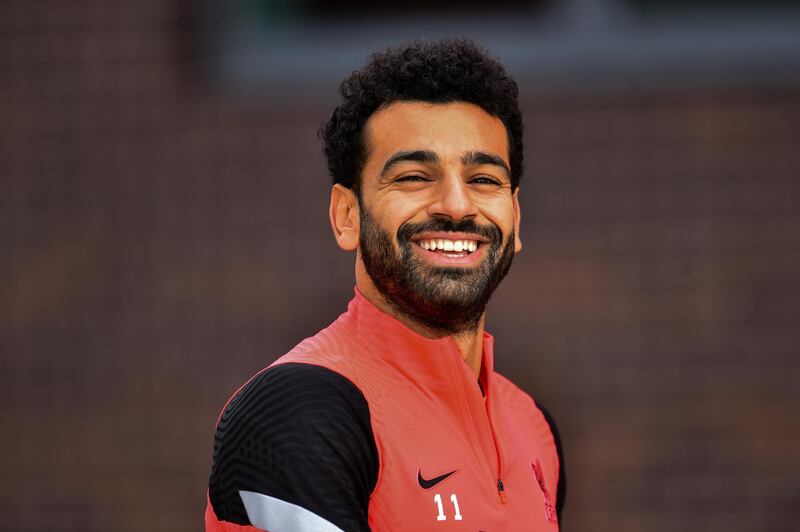 LIVERPOOL, ENGLAND - OCTOBER 20: (THE SUN OUT, THE SUN ON SUNDAY OUT) Mohamed Salah of Liverpool during a training session ahead of the UEFA Champions League Group D stage match between Liverpool FC and Ajax Amsterdam at Melwood Training Ground on October 20, 2020 in Liverpool, England. (Photo by Andrew Powell/Liverpool FC via Getty Images)