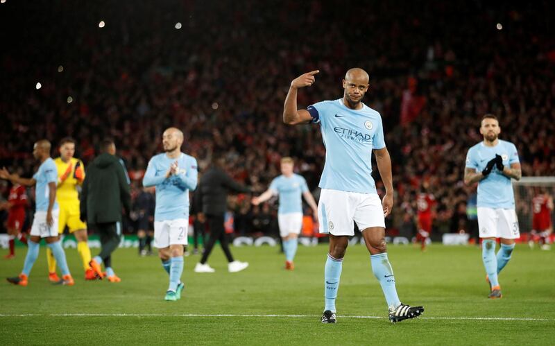 Soccer Football - Champions League Quarter Final First Leg - Liverpool vs Manchester City - Anfield, Liverpool, Britain - April 4, 2018   Manchester City's Vincent Kompany looks dejected after the match    Action Images via Reuters/Carl Recine